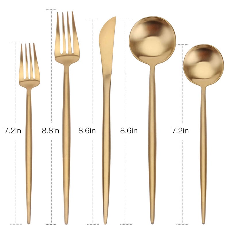 Bysta Matte Gold Silverware Set, Bysta 20-piece Stainless Steel Flatware Set Cutlery Set Service For 4, Satin Finish, Dishwasher Safe, Nice Gift Box - Image 2